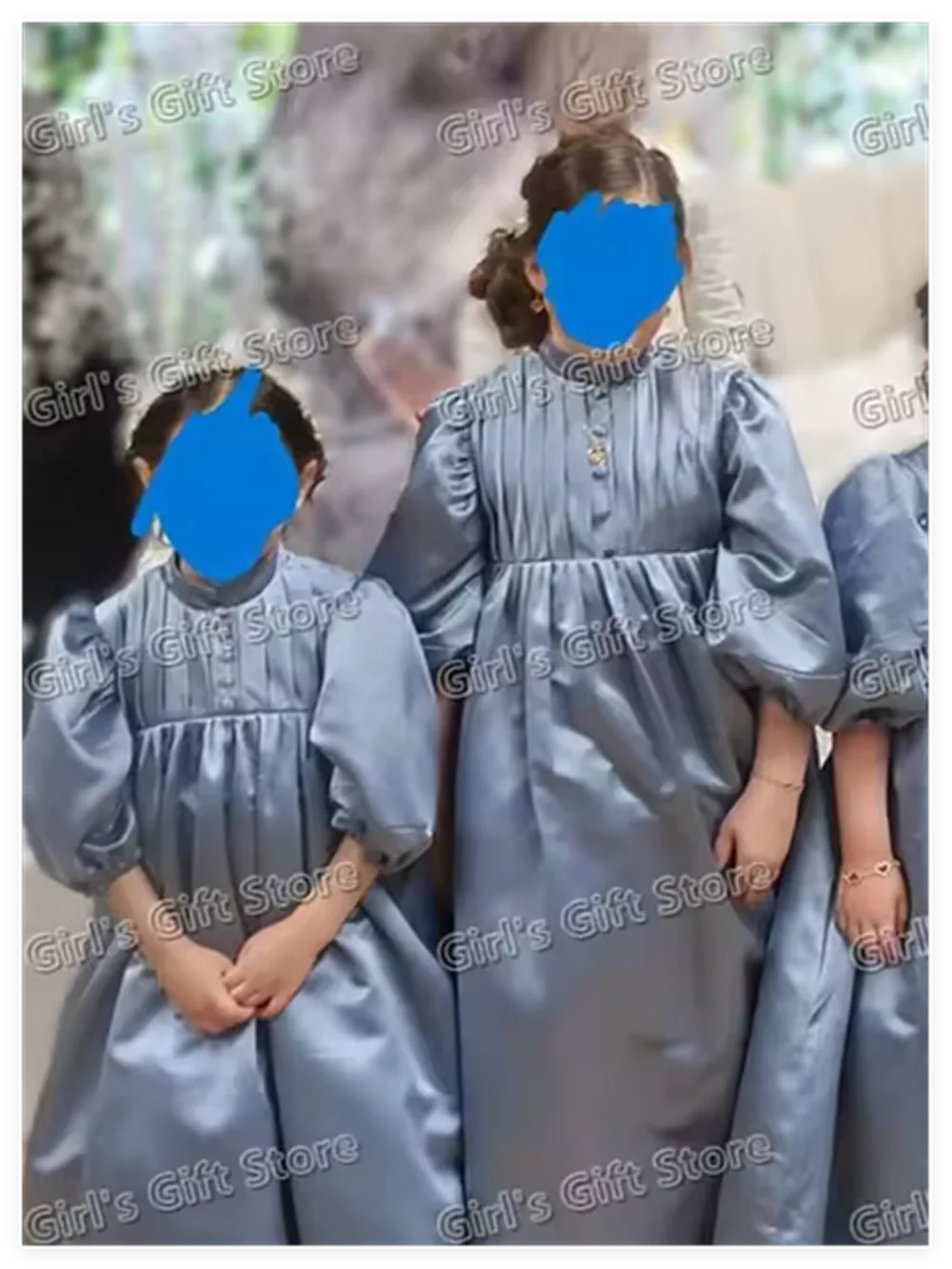 Puffy Girl Gown Flower Girl Dress Blue Wedding Party Dresses Lace Cute Baby Girl Dress Princess Dress Little Bridal