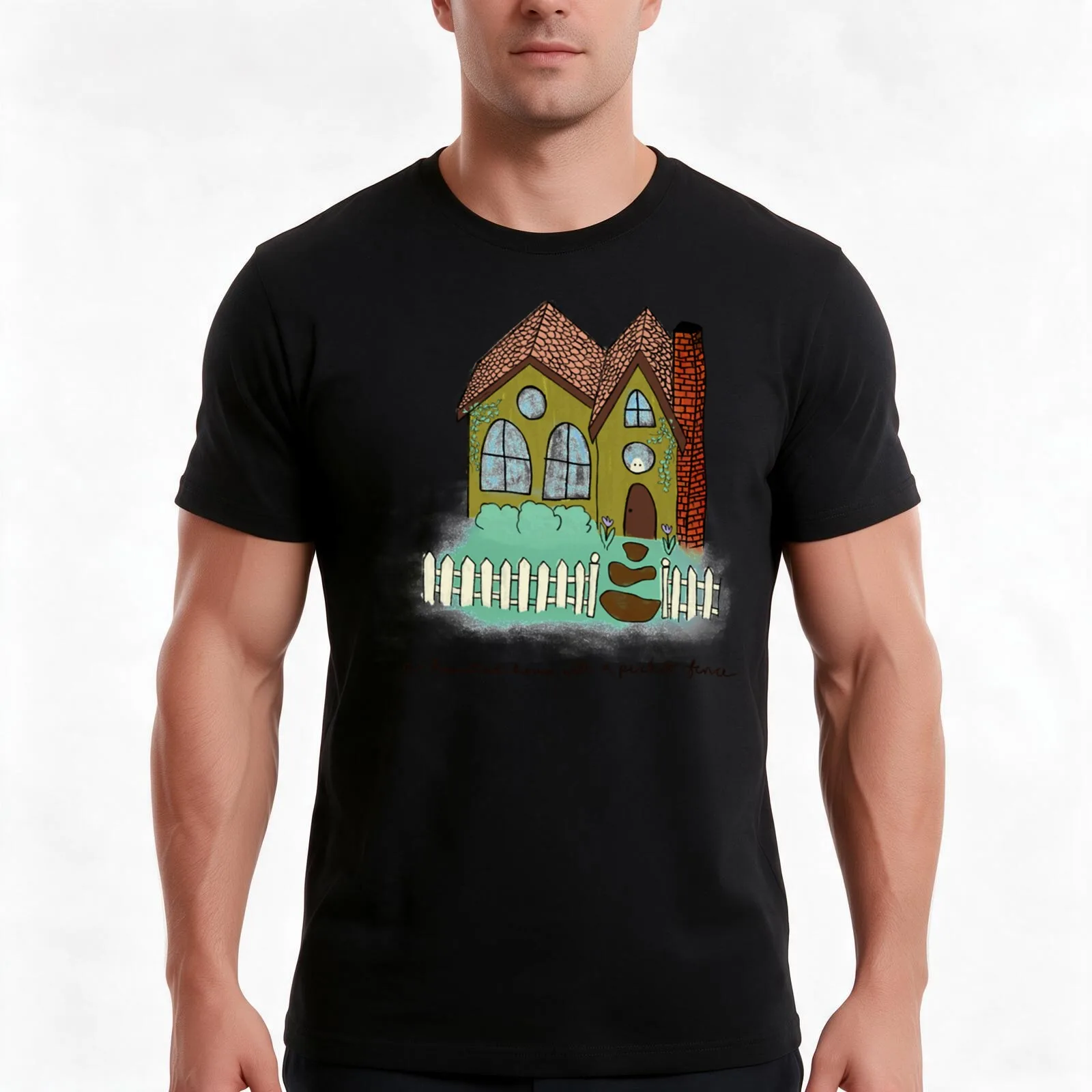 Pheobe Bridgers Haunted House with a Picket Fence T-Shirt, Summer Casual Cotton Tee, Oversized Streetwear Tops, Unisex Men Women