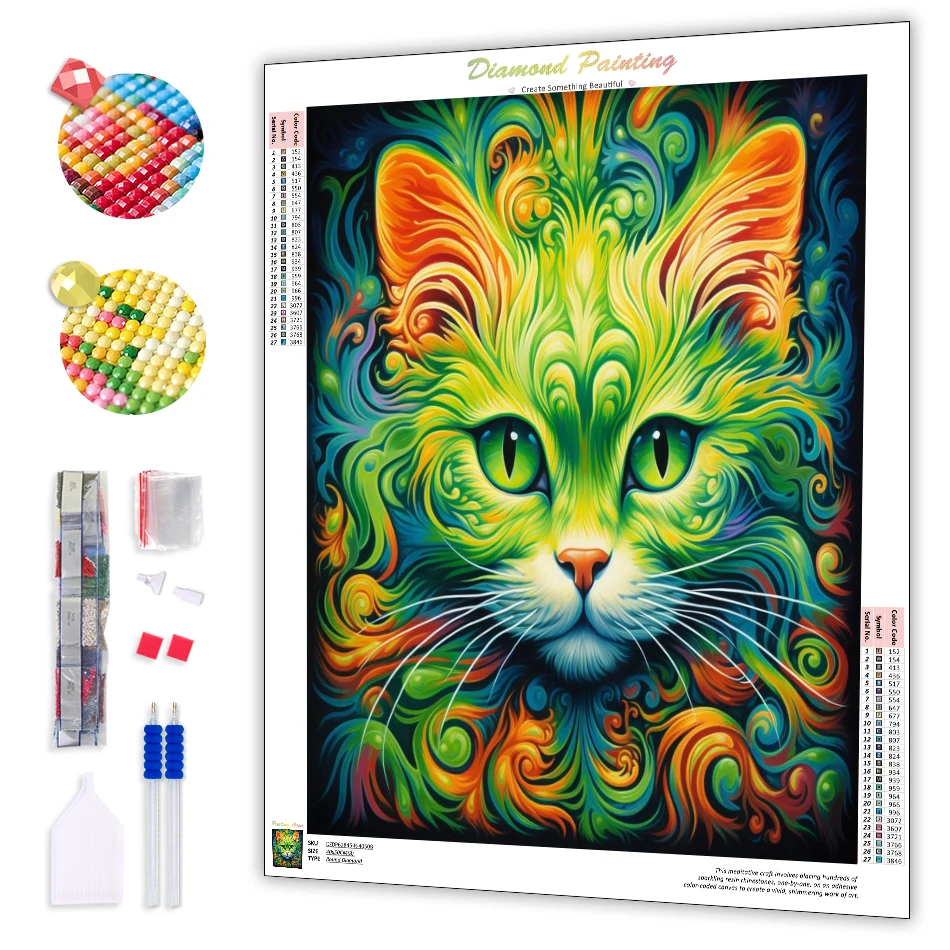 

RUOPOTY 5D Diy Diamond Painting Kits Green Cat Full Square/Round Picture Animal Diamonds Embroidery Art Gifts Home Decor