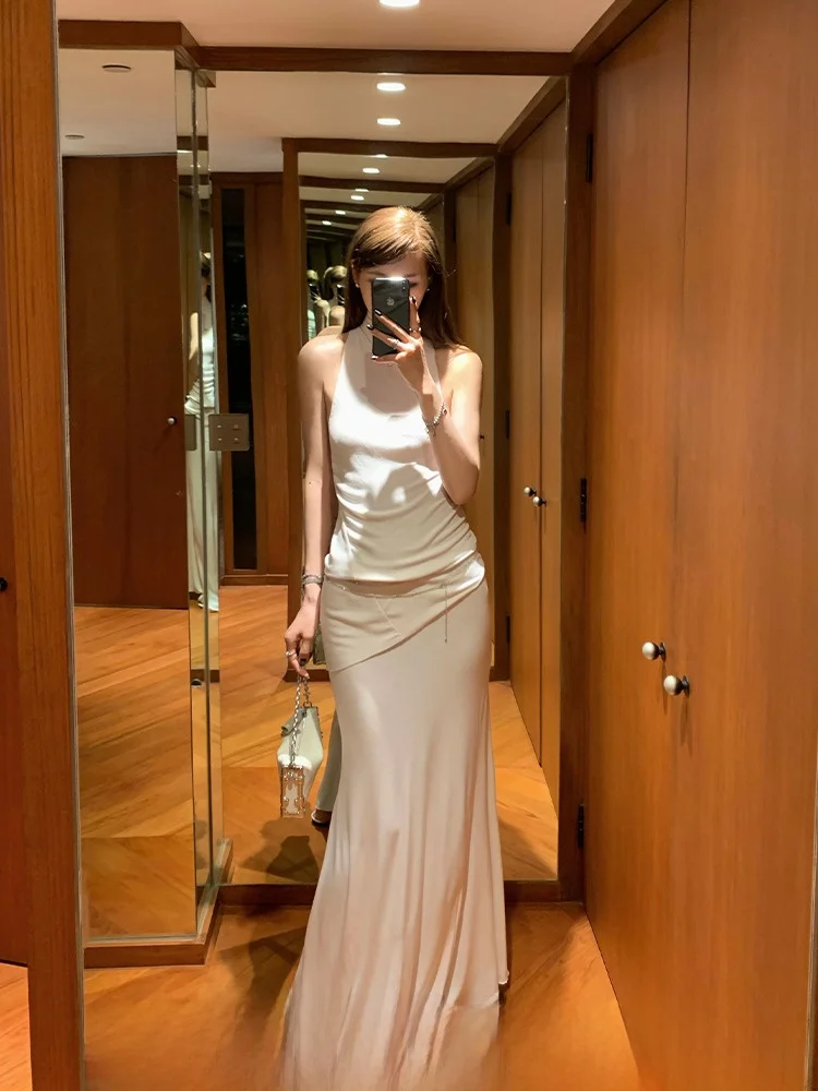 

X Goyic Venus Arrival Long Sve Ne Подвесной жилет Fi Tail f Комплект юбки Женская модная повседневная летняя одежда