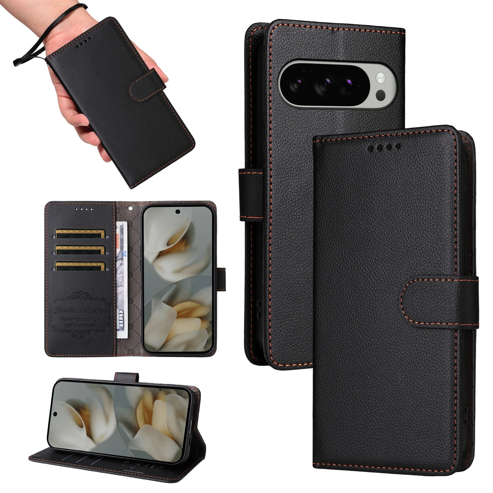 

Luxury Litchi Pattern RFID Blocking Wallet Leather Case for Google Pixel 10 Pro XL Pixel 9 Pixel 8 Pro 8A 9A Magnetic Flip Cover