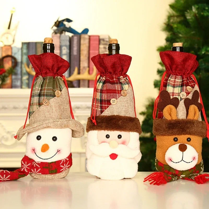 Christmas Wine Bottle Covers Bag Merry Christmas Decorations For Home Snowman Santa Claus Champagne Bottle Cover Xmas Gift