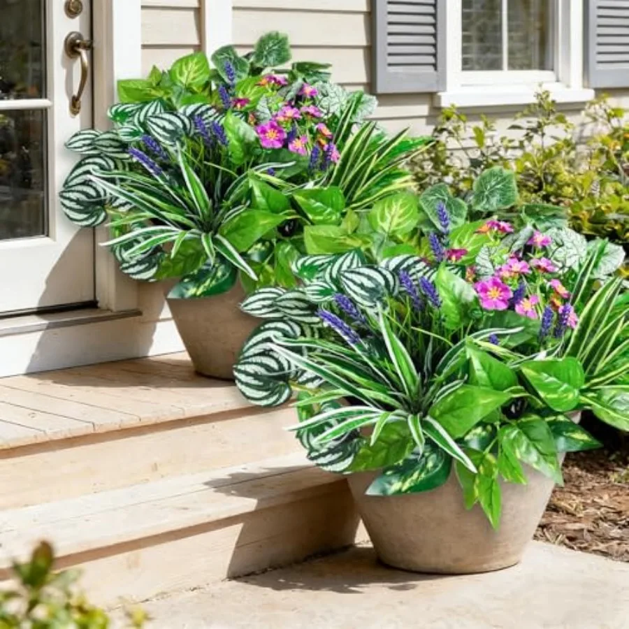

2 Artificial for Outdoors Faux ery Leaves UV Resistant Realistic Plastic Large Bunches Shrubs Bushes, Fake Plants Decor Outdoor