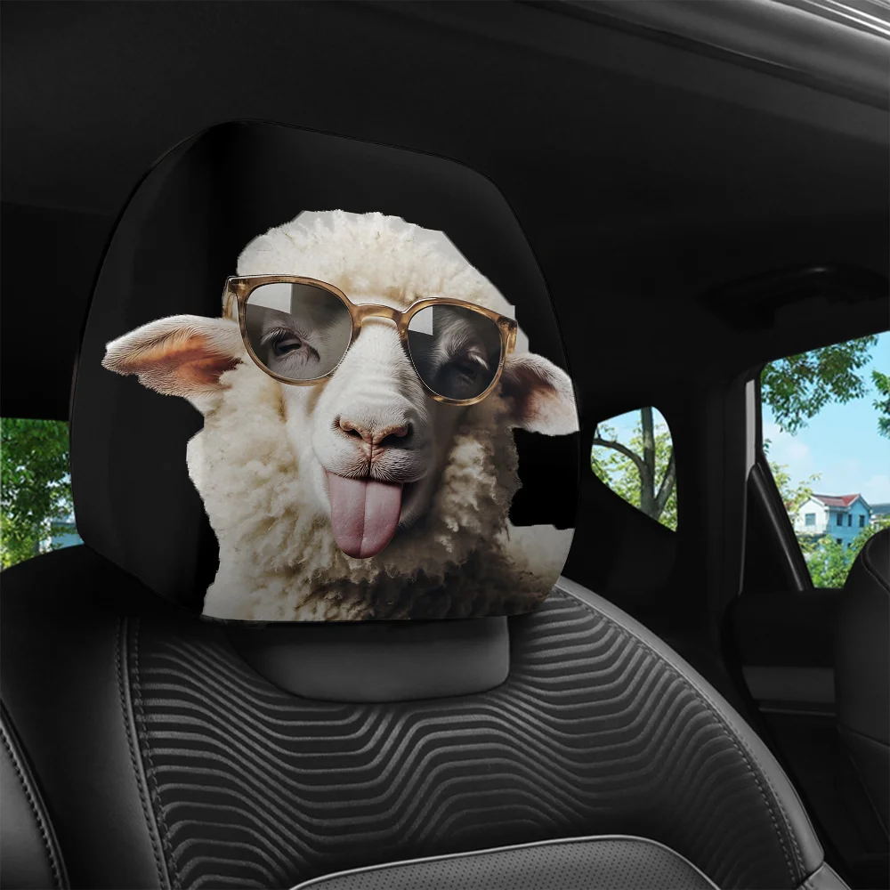 2pcs Trendy Fashion Glasses Sheep Print  Headrest Covers,  Interior Decor,  Fashion Seat Protector, Washable, Easy to Install