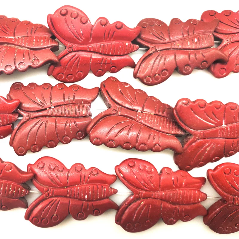 16 inches 30x40mm Red Butterfly Natural Sponge Coral Beads Loose Strand