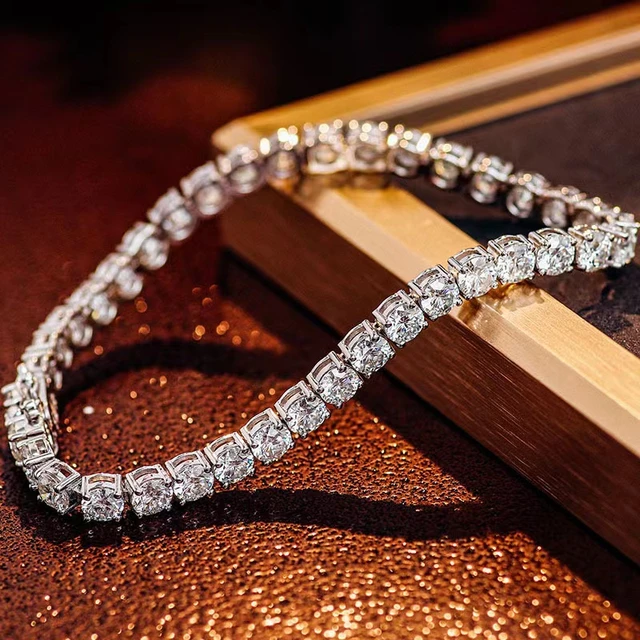 Real 18k Gold 4mm D Color Vvs1 Moissanite Tennis Bracelet Round Cut Moissanite Diamond Link Chain Bracelet Women Pass Tester Bracelets AliExpress