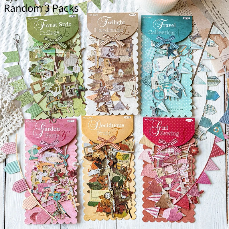 Random 3 Packs Creative Party flag pulling Stickers hand tent DIY Stick Labels Scrapbooking Material Junk Journal Supplies