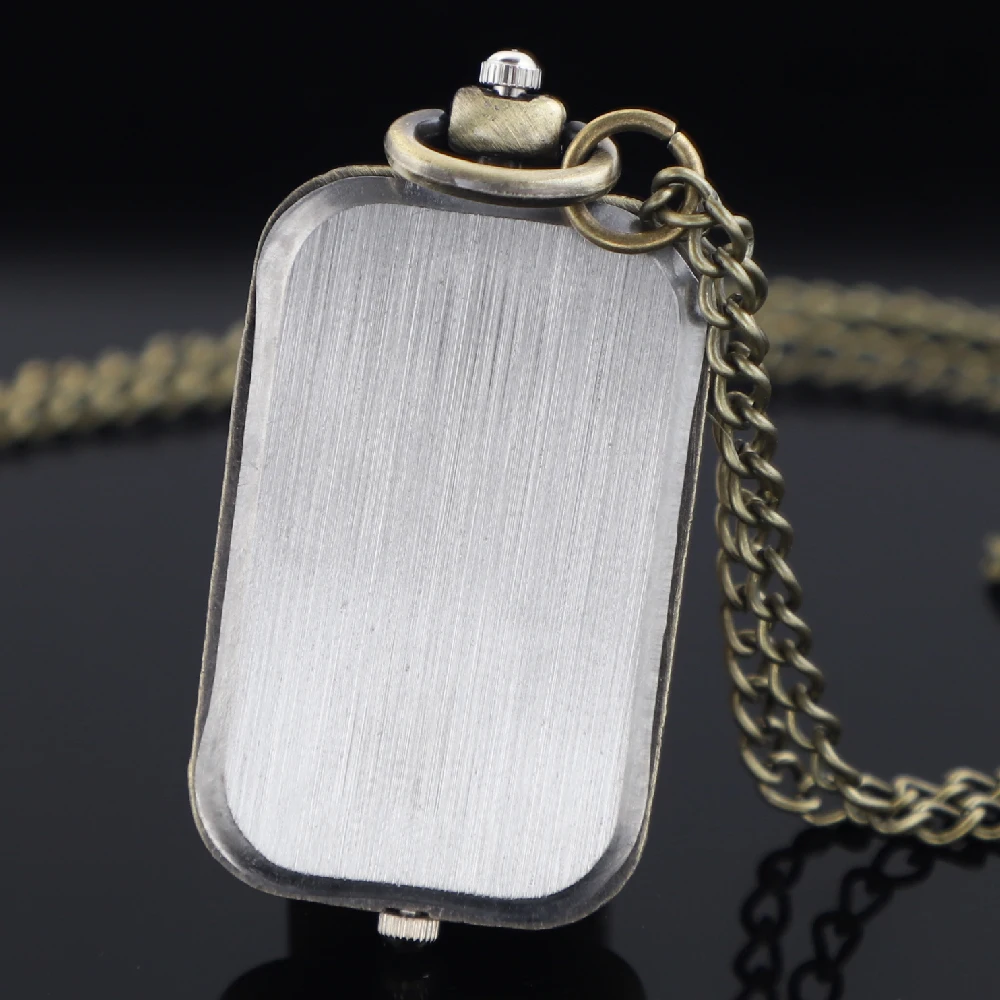 خمر مستطيل ثنائي اللغة تصميم ساعات الجيب خمر الأرقام الرومانية العربية الطلب قلادة الكوارتز فوب الساعات ساعة حائط هدية