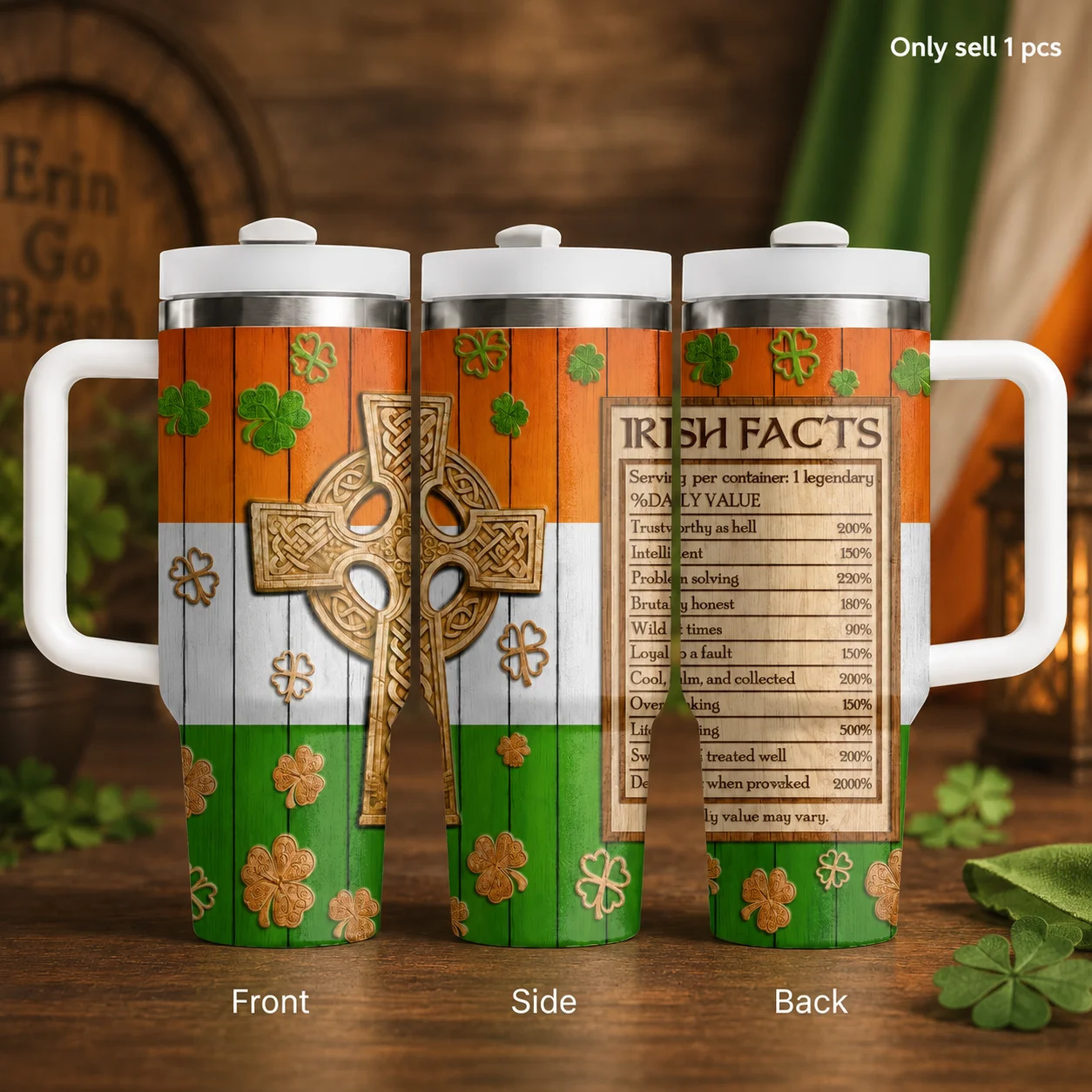 Legendary Irish Facts Vacuum Flasks 40oz Stainless Steel Insulated Tumbler With Handle & Straw Leakproof Travel Mug