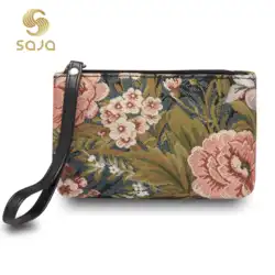 SAJA Wristlets Wrist Bag Coin Purses Women's Wallet Tapestry Bags Pouch Peony Floral Lipstick Credit Cards Cash Holder For Girl