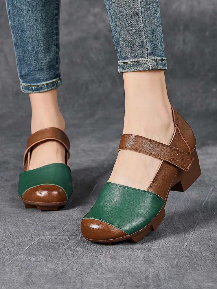 

Birkuir/женская обувь на высоком каблуке в стиле ретро, туфли на плоской платформе и толстом каблуке 5 см, разноцветные роскошные туфли из натуральной кожи с петлями на крючках