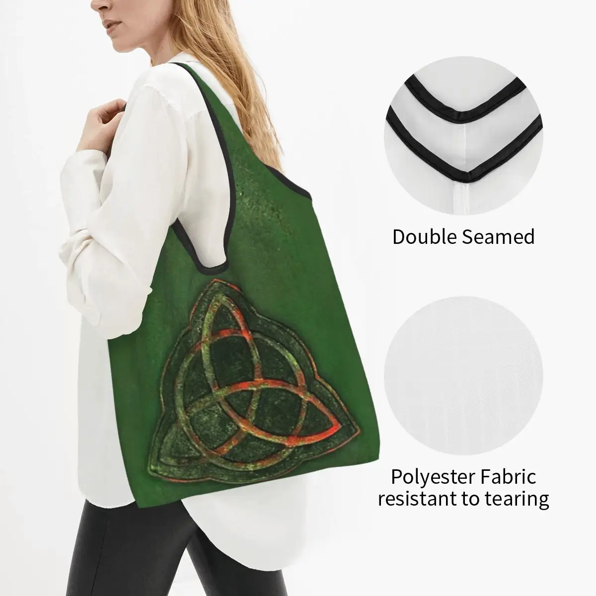 Book Of Shadows - Charmed Triquetra Design Portable Tote Shopping Bags Large Capacity Shopper Bag Groceries Handbag Shoulder Bag