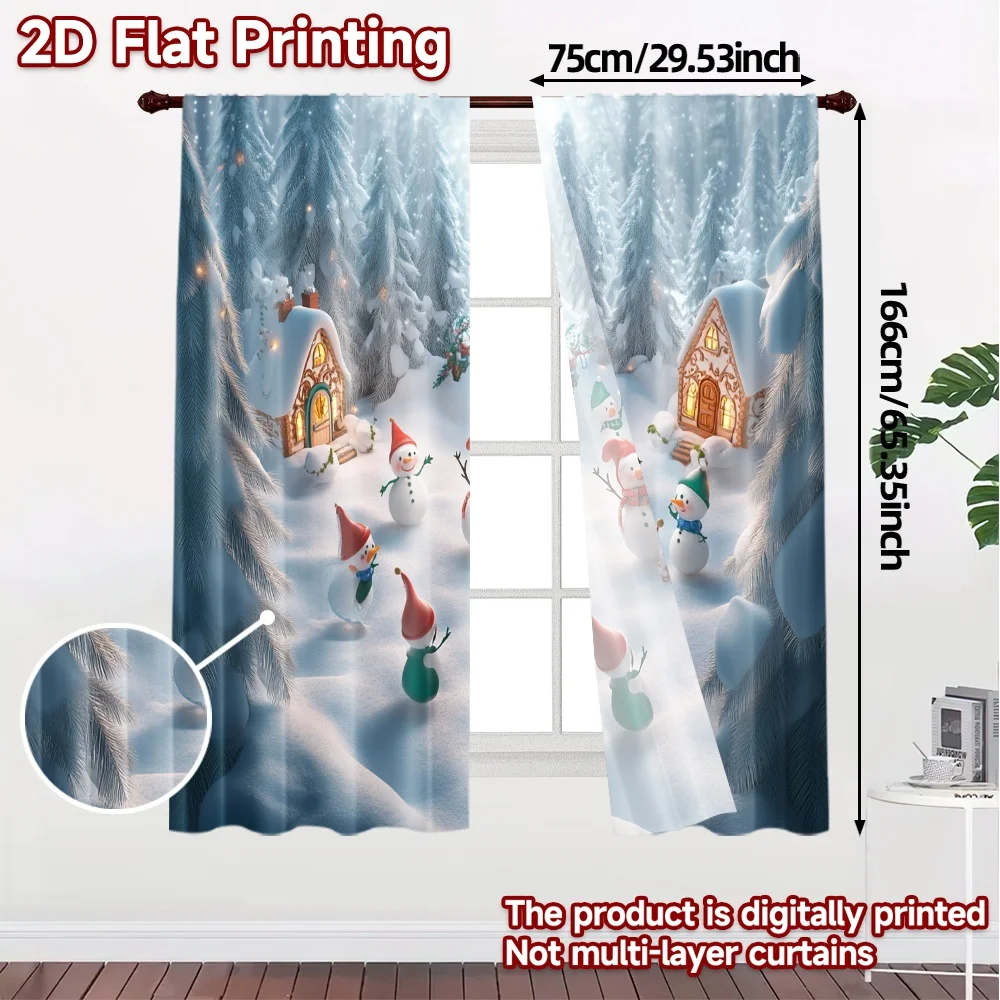 2pcs,Curtains Cute Elf Snowman Winter Forest (2) Minimalist Popular Curtains Prints Light Filtering Curtains Decorations Inside