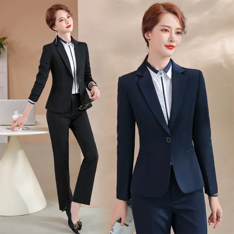 1701 Completo da donna professionale Set Primavera Autunno Slim Fit Blazer senza stiratura Abbigliamento formale da lavoro Hotel Manager Uniforme da lavoro