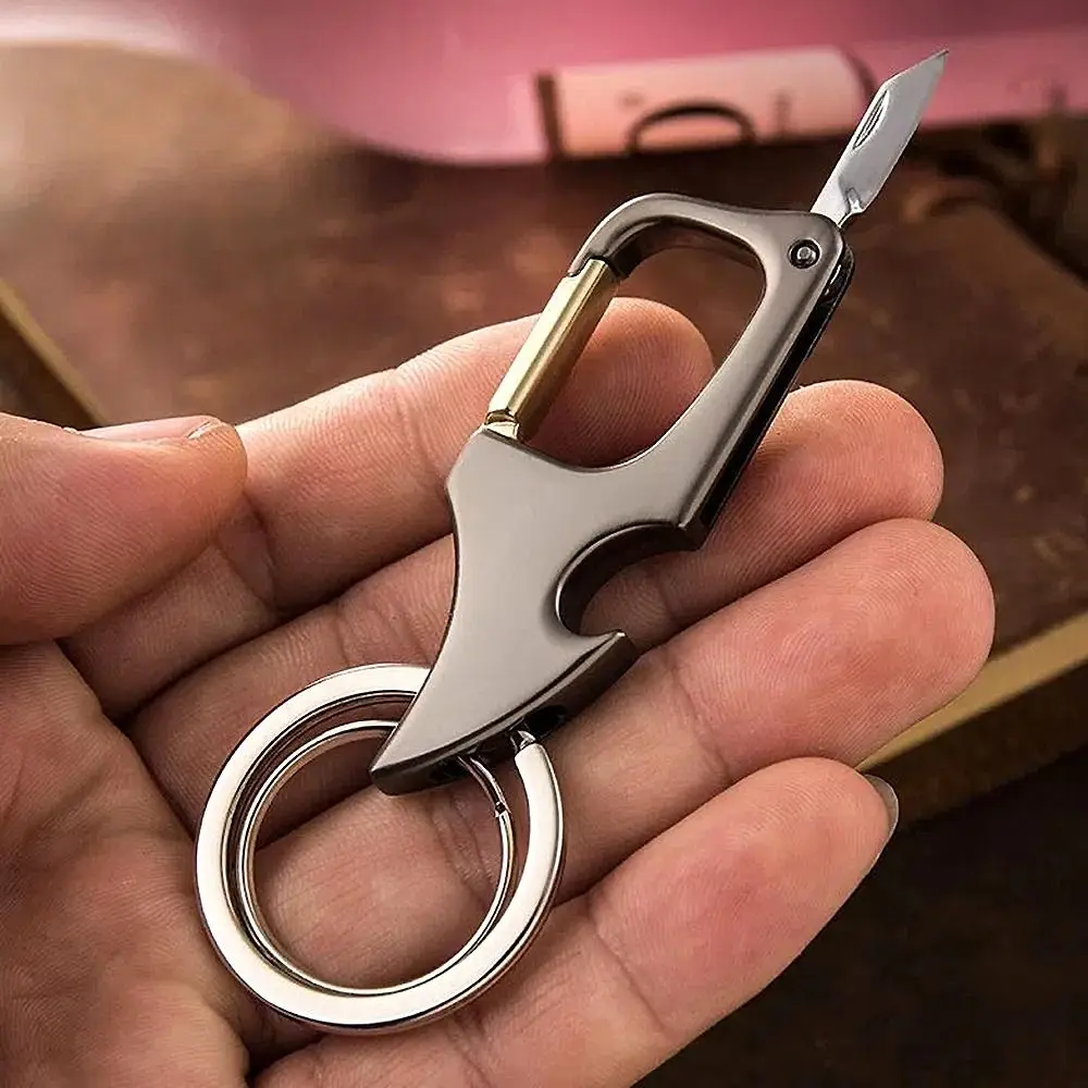 Key Rings Foldable Mini Foldable Keychain Metal Classic Bottle Opener with Keyrings Mini 2 in 1 Outdoor Tools