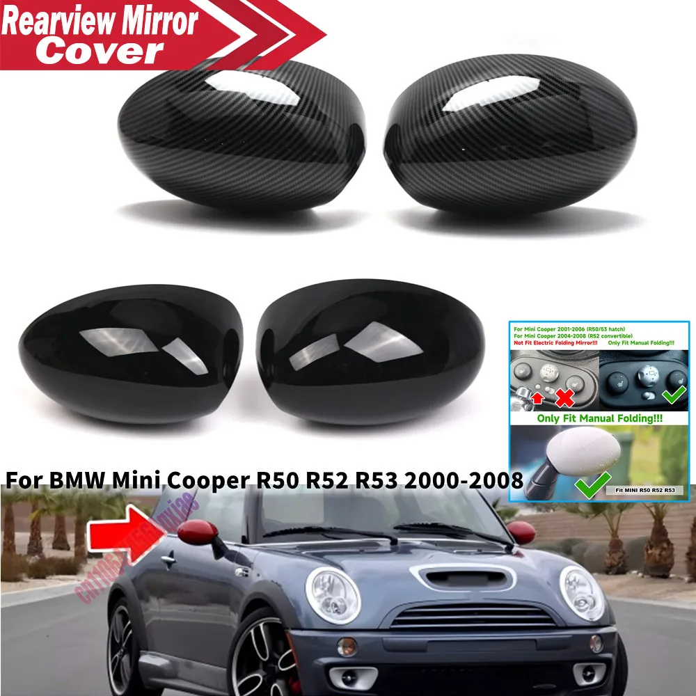 For Mini Cooper R50 R53 2001-2006 R52 2004-2008 ABS Rearview Side Mirror Cover Wing Cap Exterior Door Housing Trim Replacement