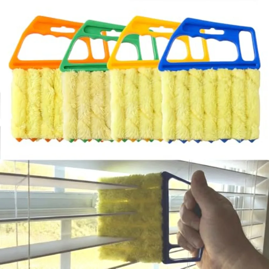 4 Pack Window Blind Cleaner Duster Tool 7 Finger Venetian Scrub Brush with Washable Microfiber Sleeves Color Coded Cleaning Kit