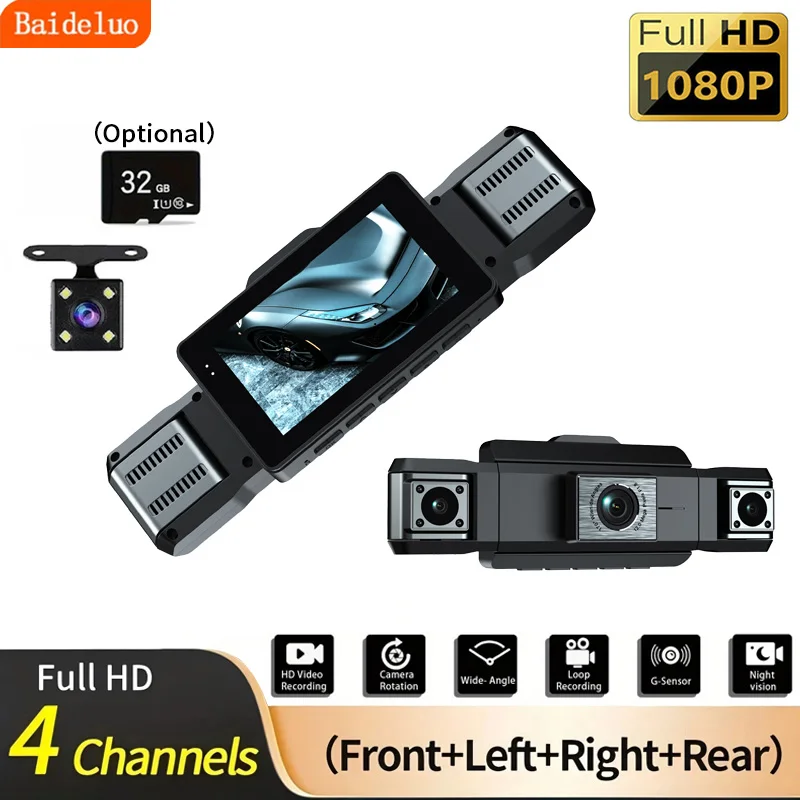 1080P HD DashCam for Cars 3/4 Channel Camera 360° Video Recorder Rear View Camera Car DVR 24H Hardware Kit Car Assecories
