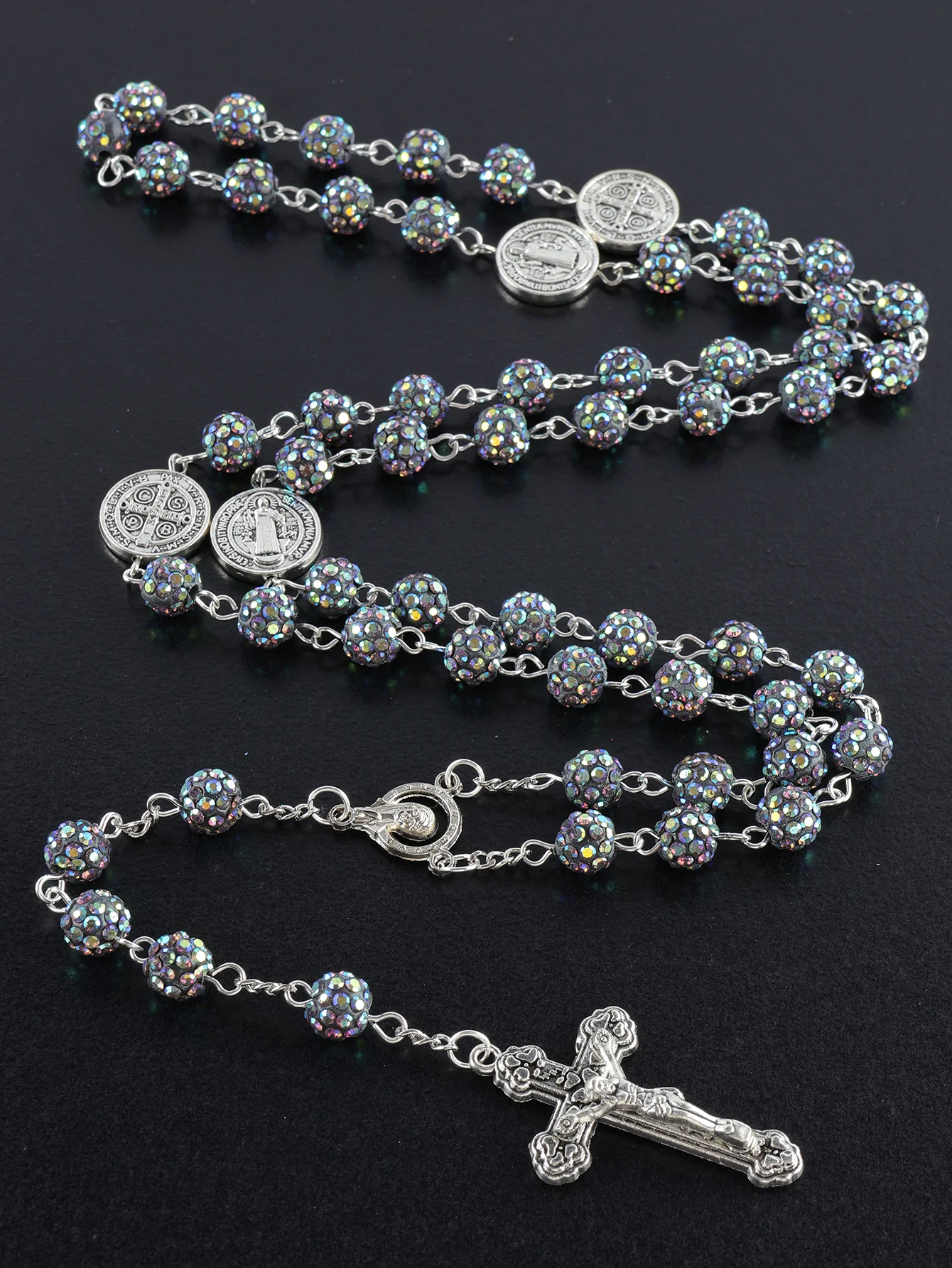 1 Stück Retro Klassischer Mehrfarbiger 8mm Runder Rosenkranz DIY Handgefertigtes Kreuz Religiöse Halskette Herren- und Damenschmuck Geschenk – Detail 10