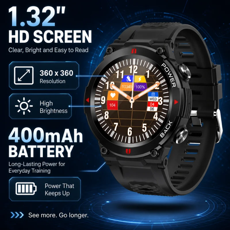 GEJIAN Rugged Outdoor Smart Watch 1.32 
