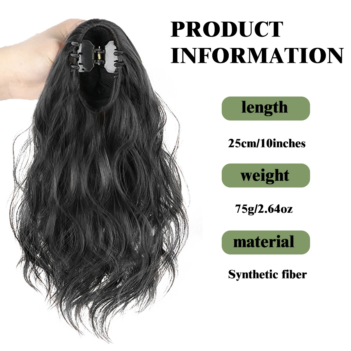 Peruca de rabo de cavalo com ondulação de água sintética de cabelo curto e encaracolado apertado na cauda de cavalo de uma mulher para obter um rabo de cavalo falso naturalmente encaracolado