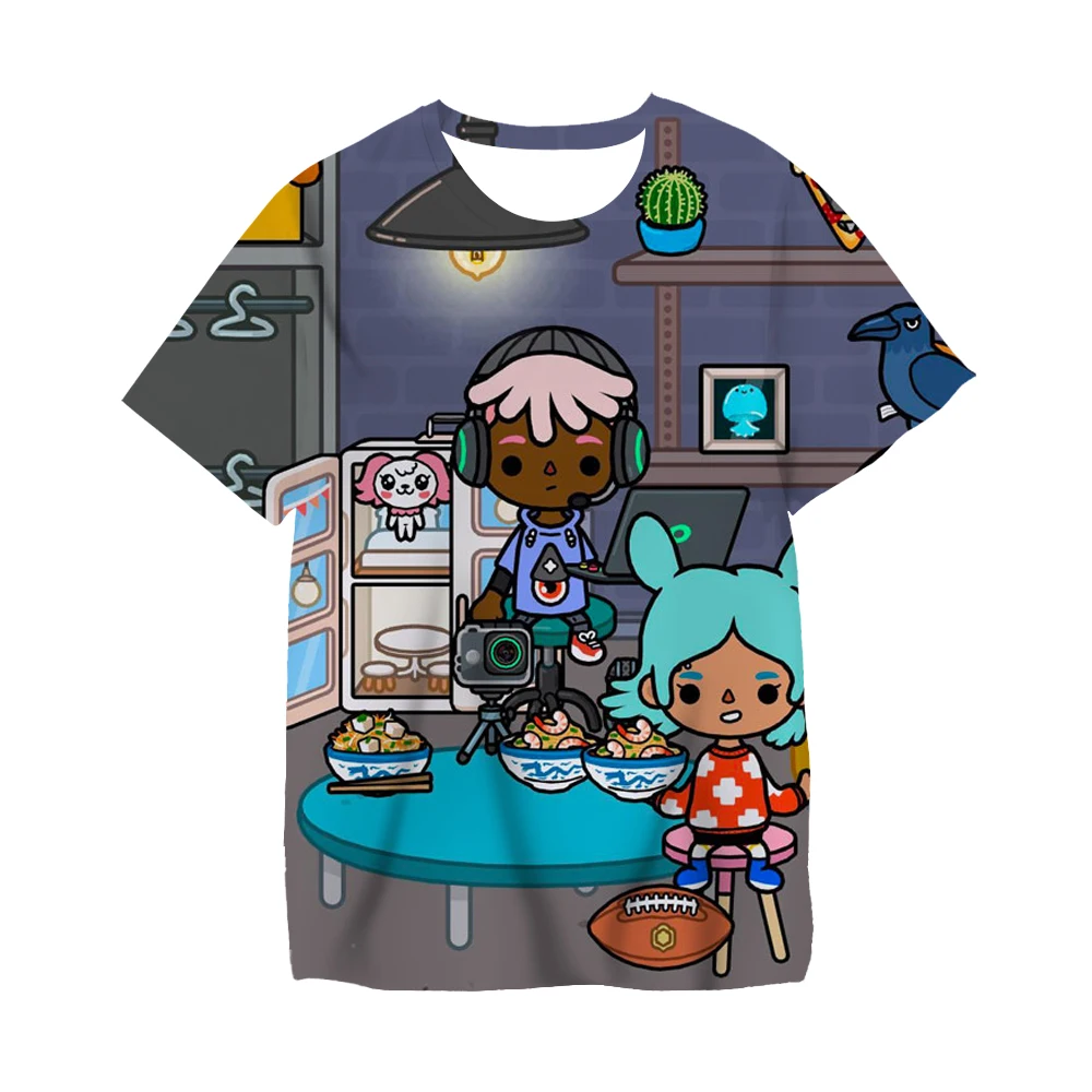 

2023 Summer Boys Girls Anime Clothes Tshirt Toca Life World 3D Printing T Shirt 4-20Y Children Teenage Cool Cartoon T-Shirt Tops