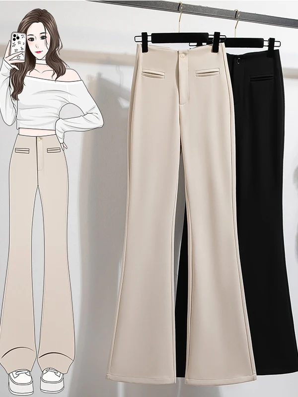 

plus Size Women's Straight Leg Black Flared Pants Spring 2026 Fashionable Versatile Suit Bottom Floor Length Hoof Pants