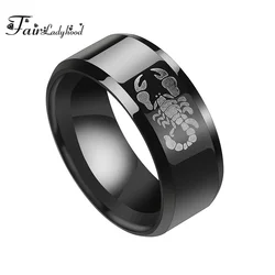 FairLadyHood High Quality 8mm 316L Stainless Steel Scorpion Rings For Men Punk Black Finger Rings Gothic Polished Wedding Bands
