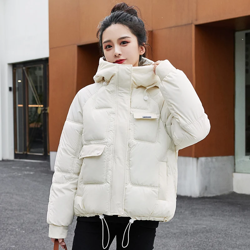 

New Down Cotton Coat Women Short Padded Parka New Winter Hooded Jacket Thick Warm Chic Bread Parkas female Wild Zipper Outerwear