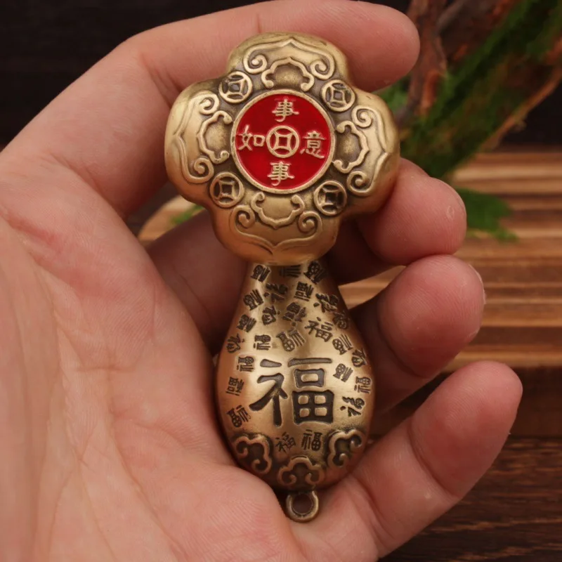 Brass Everything Goes Well Rotatable Ornament Red Oil Hundred Blessings Hand Piece Decorative Craft