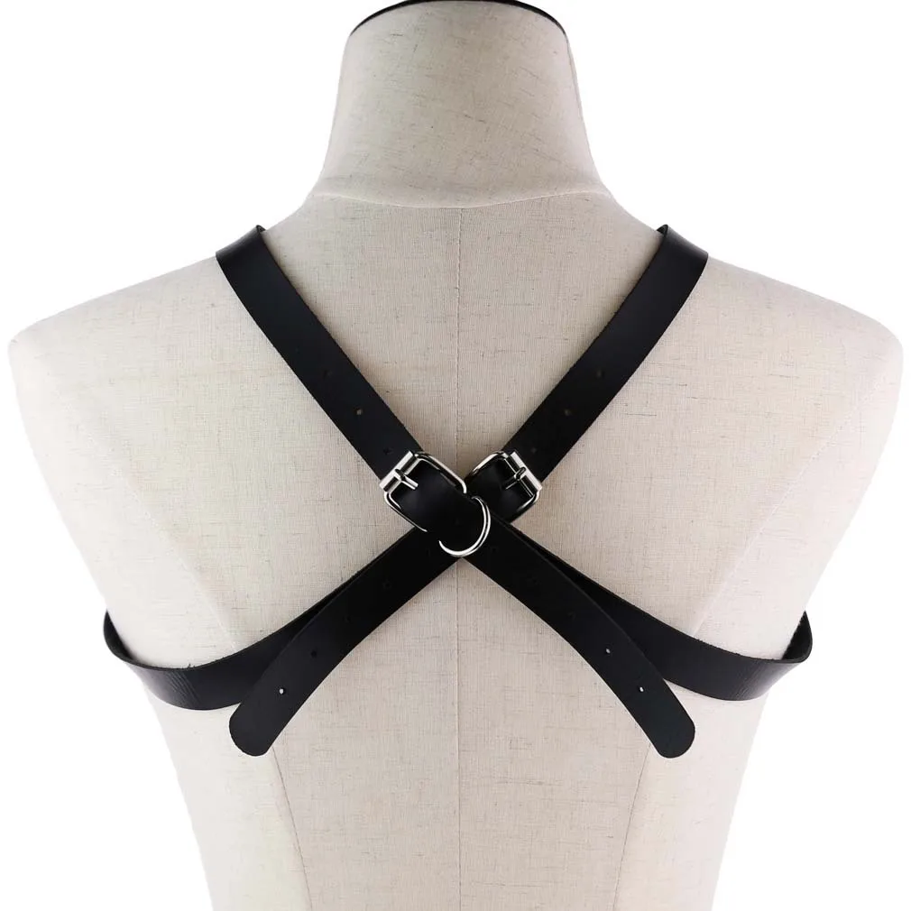 Men and Women Sexy PU Leather Breasts Muscles Shoulder Waist Straps Abdominal Straps, Punk Gothic Large O-shaped Body Straps