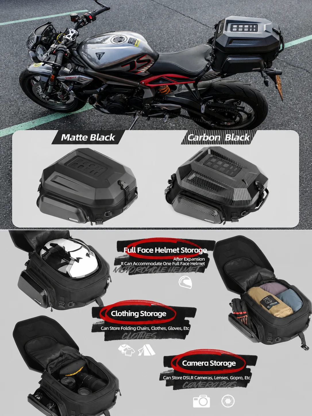 Rhinowalk Motorcycle Helmet Tail Bag 23L-35L Expandable Waterproof Rear Seat Bag Backpack for Street Sport ADV Bikes Storage New view 4