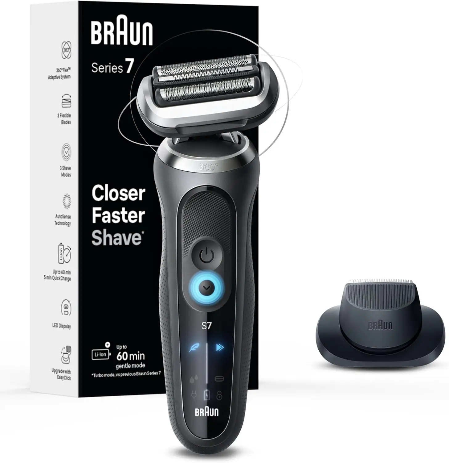 Electric Shaver for Men, Series 7 7120s, Wet & Dry Shave, Turbo & Gentle Shaving Modes, Waterproof Foil Shaver, with Preci