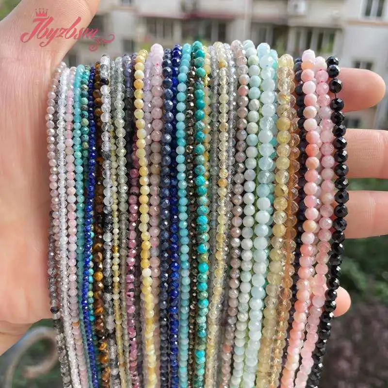 2/3/4mm Natural Garnet Spinel Larimar Lapis Faceted Round Stone Beads Spacer Strand 15\