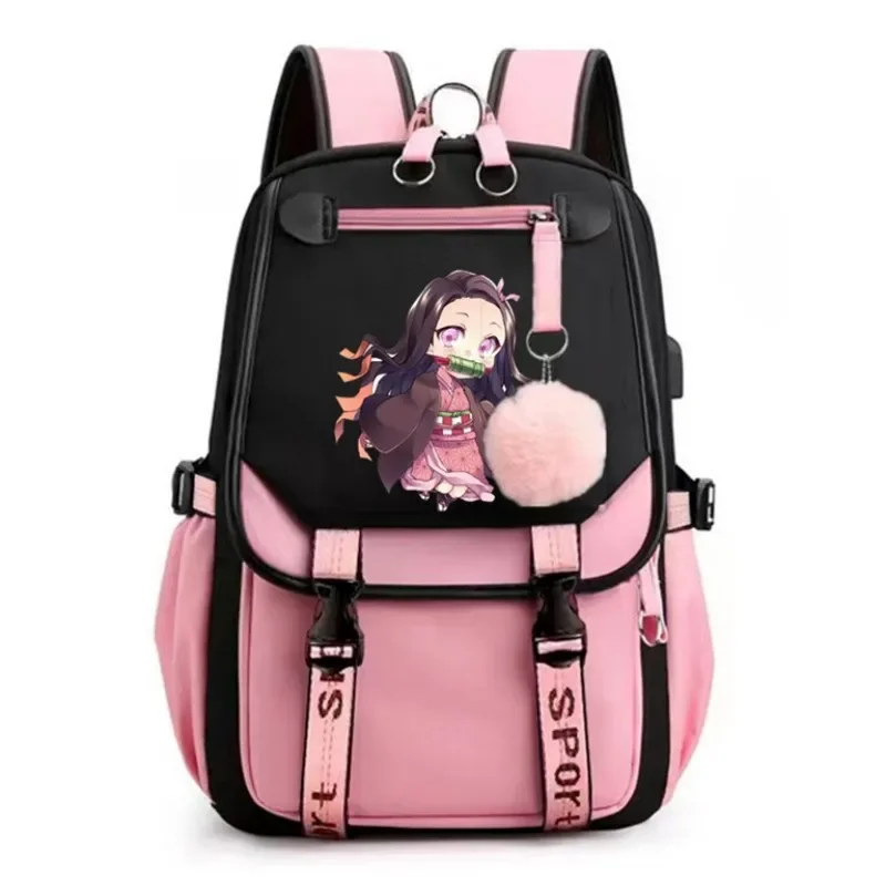 Kamado Nezuko Demon Slayer Anime Cosplay Sac d'école pour étudiants, sac à dos de dessin animé unisexe, sac à dos de voyage pour ordinateur portable, sac à dos d'extérieur