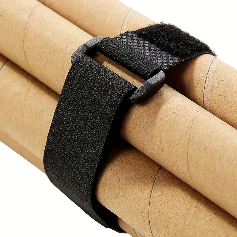 10Pcs Reusable Black Hook and Loop Fastener Straps, Non‑Slip Self‑Adhesive Securing Ties for Cables, Outdoor Gear, Camping Packa