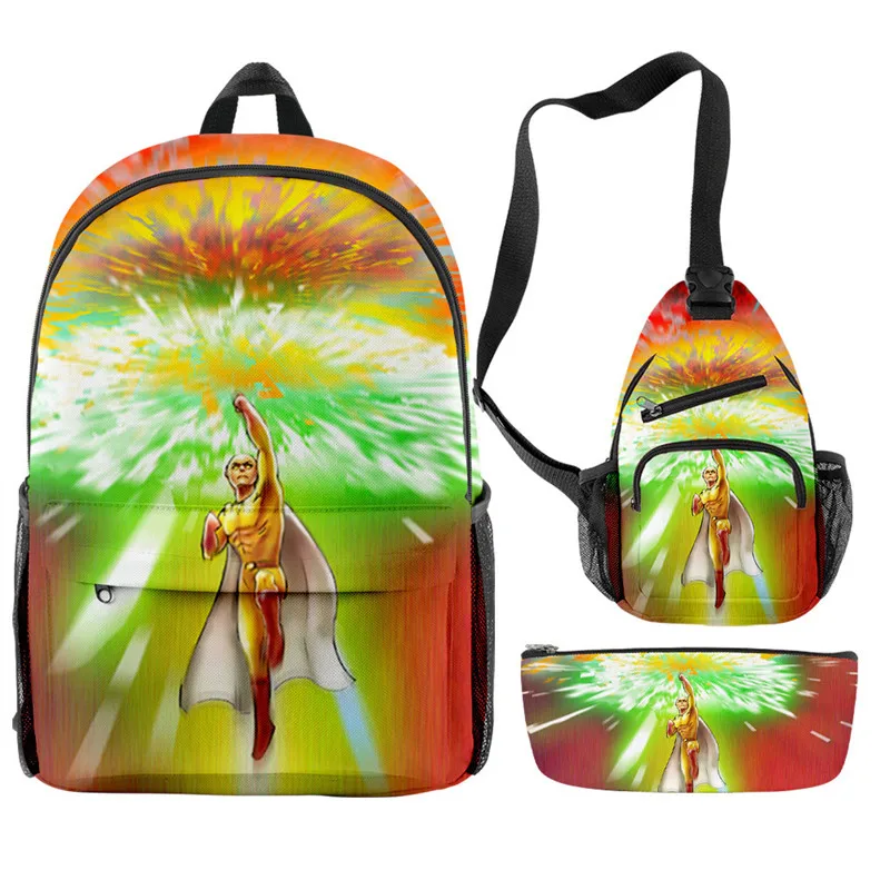 Trendy Youthful Anime One Punch Man Saitama Oppai 3pcs/Set Backpack 3D Bookbag Laptop Daypack Backpacks Chest Bags Pencil Case