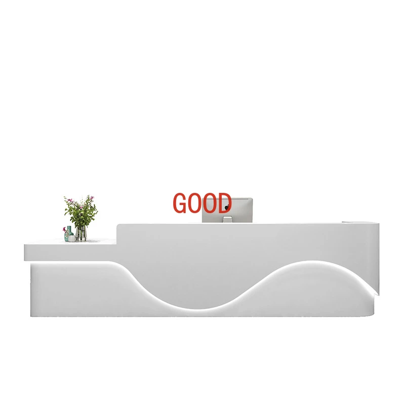 

Simple modern front desk checkout page clothing store beauty bar company hotel reception desk light luxury