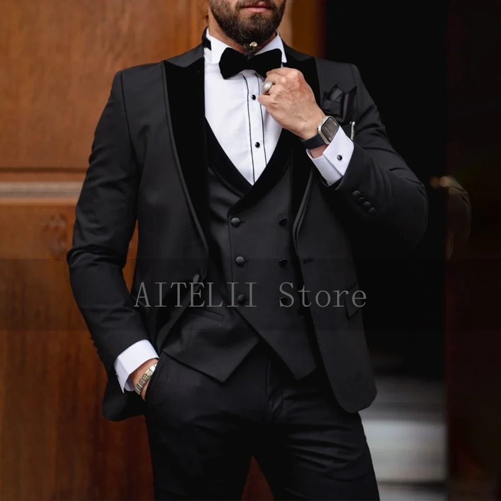 Elegant Suits for Men Outfit Set Men's Three-piece Suit Collar Stitching Costumes Luxury Man Suit Men's Formal Kit Ternos ، Male