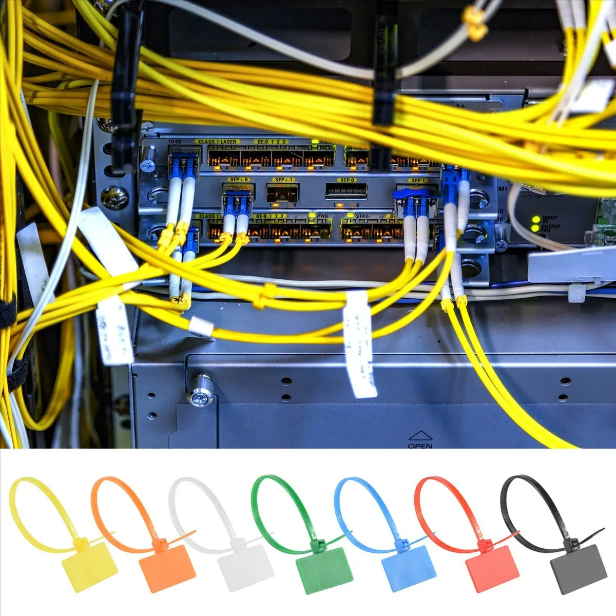 (A23G) 250 Pcs 7Colors Nylon Cable Marker Ties Self-Locking Cord Write on Ethernet Wire Zip Mark Tags Nylon Power Marking Label