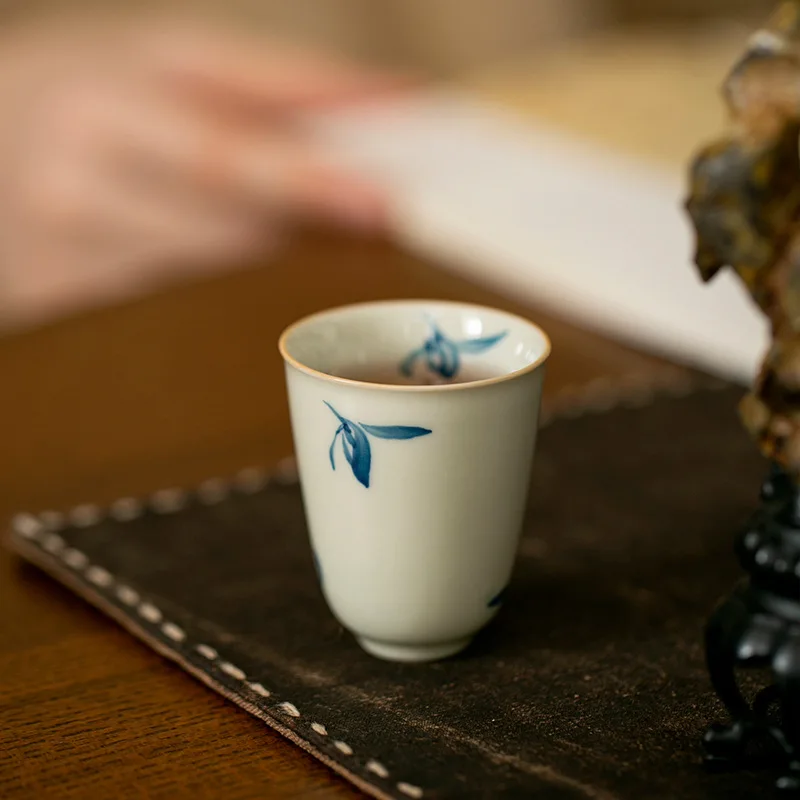 رسمت باليد فنجان شاي مع الرماد النباتي كوب عطر السيراميك لوتس إيقاع كوب رئيسي غرفة الشاي الشاي الفن عرض تذوق كوب