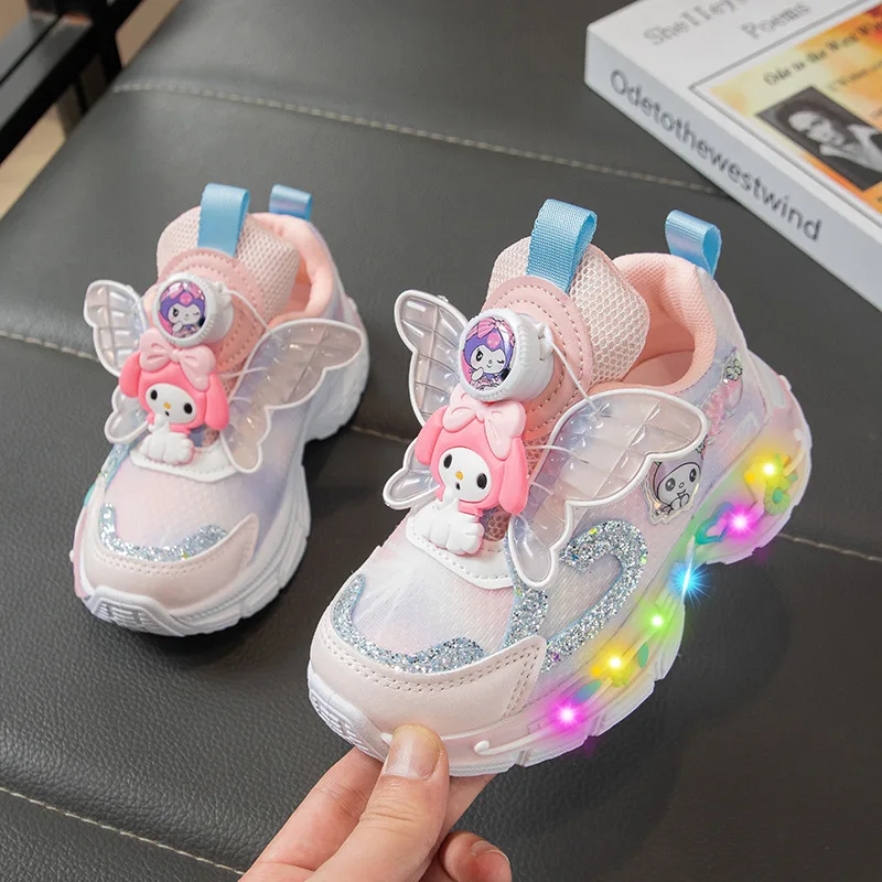 サンリオ ハローキティ 春夏秋冬新作 ライト付きスニーカー キッズランニングシューズ 女の子 フラッシュカジュアルシューズ ダッドシューズ