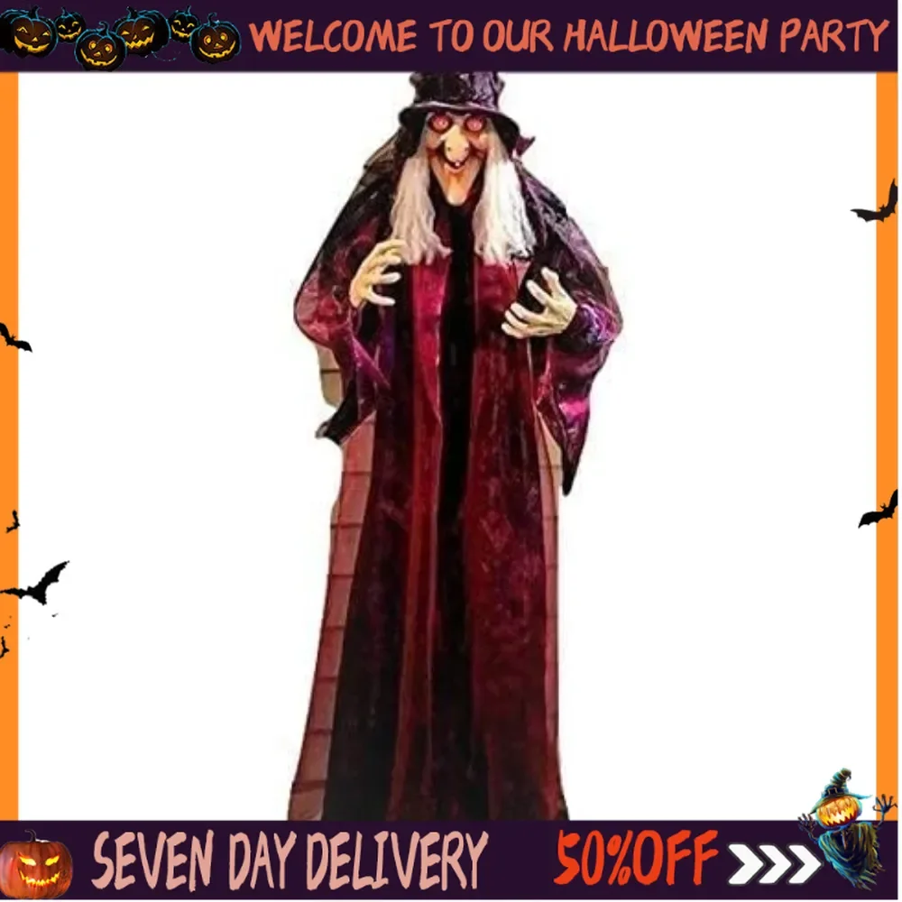 

Hanging Talking Witch Animated Halloween Witch with Sound Activation and Red Eyes for Outdoor&Indoor Decor Old Spooky and Scary