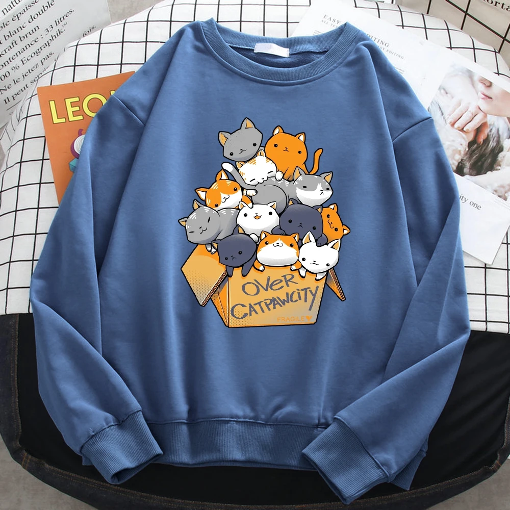 Autumn Casual Woman Pullover Many Cats Gathered In Printing Hoodies Comfortable Fleece Sweatshirt Crewneck Loose Female Clothes