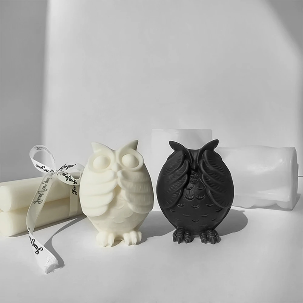 Owl candle holder mold DIY gypsum candle base cement decorative Silicone Mold Scented Making Tools 3D DIY Handmade Fragrance