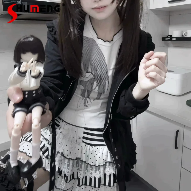 

Original Vertical Stripe Polka Dot Cake Skirt Versatile Detachable Bow Cute Alt Style Sweet Casual Aesthetic Skirts For Girls