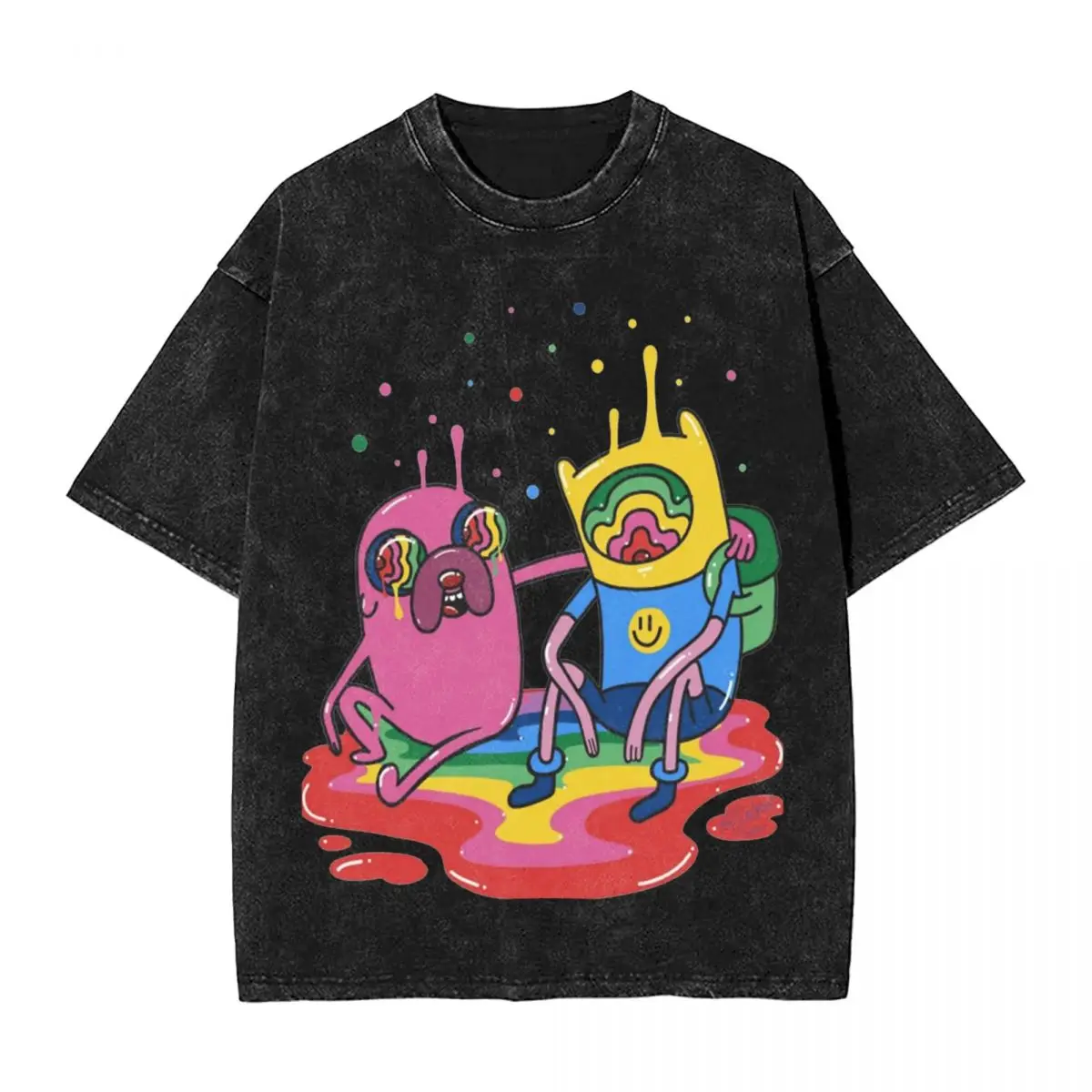 

Adventure Cartoon Time Washed T-Shirt Male Streetwear Cotton T-Shirts Beach Round Neck Hippie Tees Design Oversized Tops