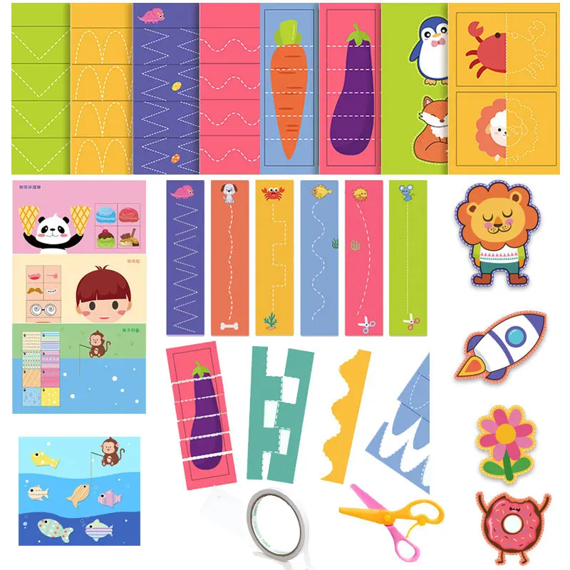 

Preschool Cutting Pasting Cut Lines Fruits Animals Paper Projects Kids Learn Scissor Skills Activity Book & Safe Scissors