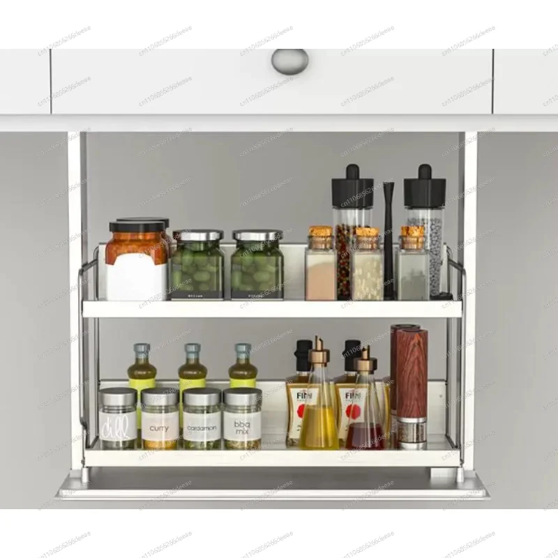 Electric Lift Pull Basket Rack, Stainless Steel Kitchen Wall High Cabinet Storage Organizer