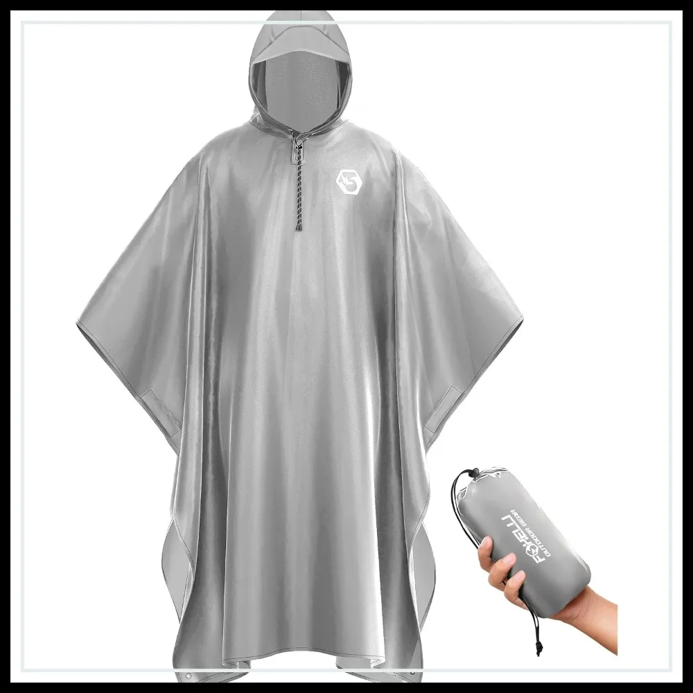 

Extra Long Reusable Waterproof Raincoat with Hood, Lightweight for Hiking, Camping, Outdoors